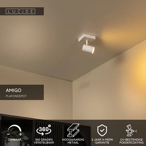 Lucide AMIGO - Plafondspot - 1xGU10 - Wit - USP